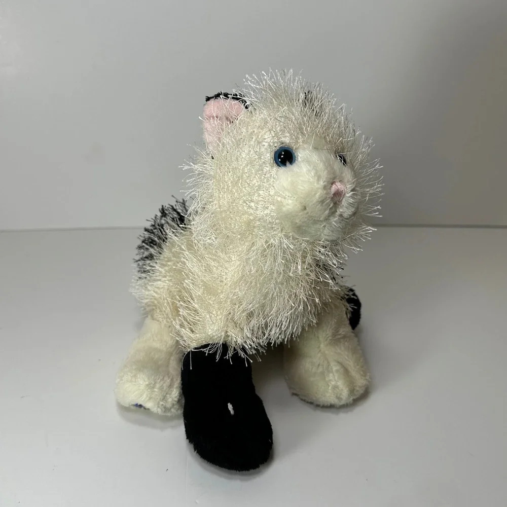 Ganz Webkinz Domino Cat Plush HM334 Black White Spotted Stuffed Animal Blue Eyes